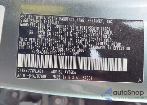 2012 Toyota Venza Xle from USA, damaged, VIN 4T3BA3BB7CU030828